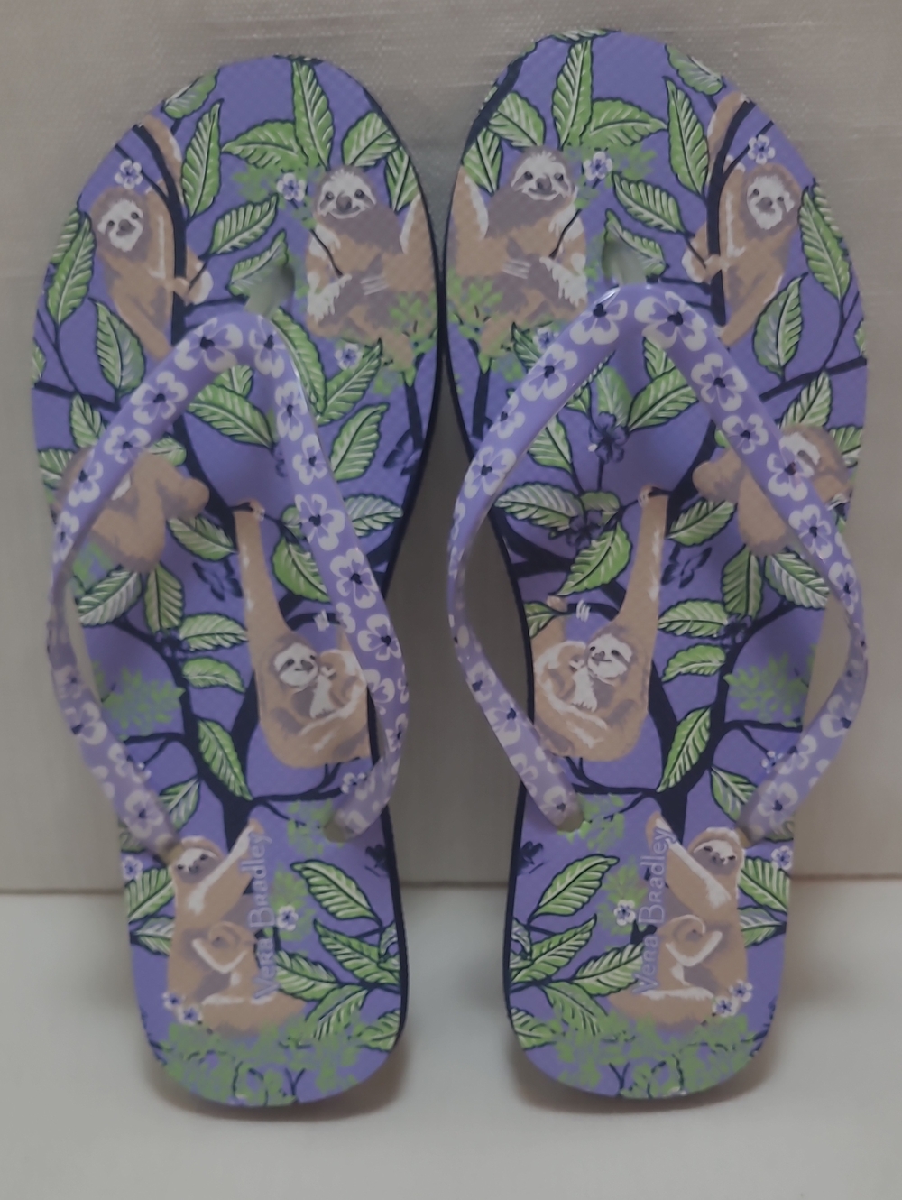 Vera Bradley Women’s Purple Sloth-Print Flip Flop Sandals 7/8